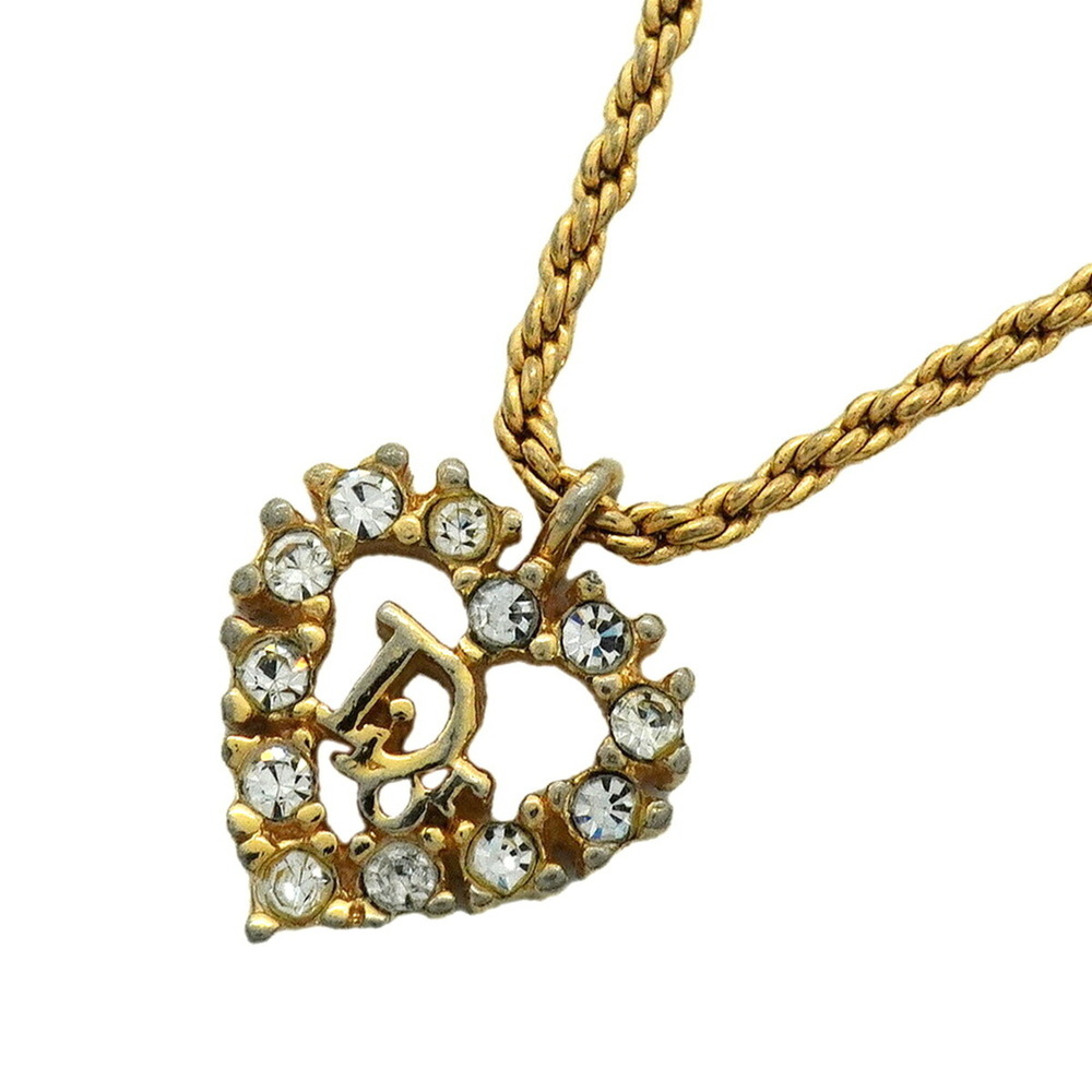 Christian Dior Necklace, Heart Motif, GP Plated, Rhinestone, Gold, Women's